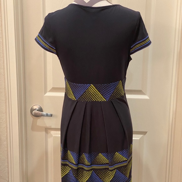 BCBGMAXAZRIA V Neck Empire Waist blue Dress - Picture 3 of 5